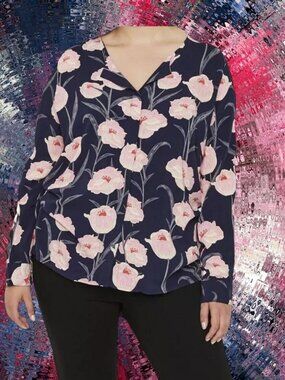 NWT Junarose Floral Top Blouse 14 Blue Pink Emelie Veronica Button Up Shirt New